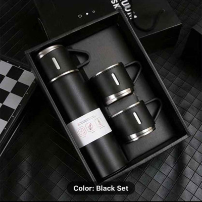 A-GRADE Vacuum Flask Set for Hot and Cold || Stainless Steel || Insulated Flask with 3 Steel Cups (Assorted Colors)